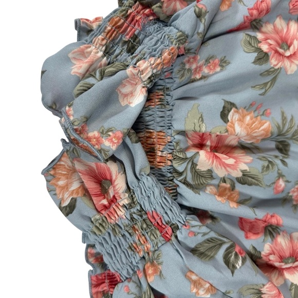 Ultra Flirt Floral Wrap Blouse in Blue and Pink - Picture 11 of 12